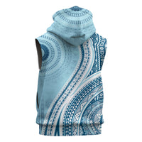 Bula Fiji Vintage Tapa Sleeveless Zip Hoodie Kaivity Masi Wave Motifs - Turquoise