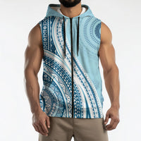 Bula Fiji Vintage Tapa Sleeveless Zip Hoodie Kaivity Masi Wave Motifs - Turquoise