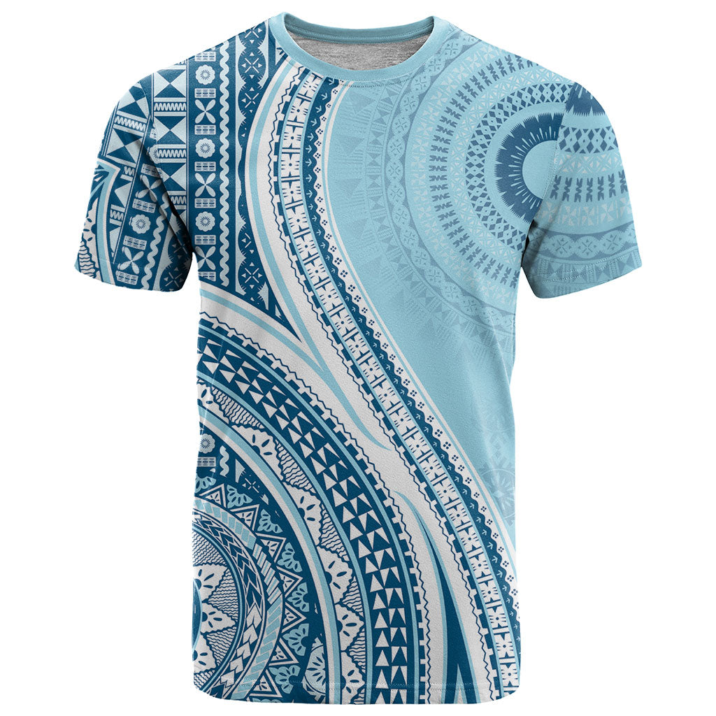 Bula Fiji Vintage Tapa T Shirt Kaivity Masi Wave Motifs - Turquoise