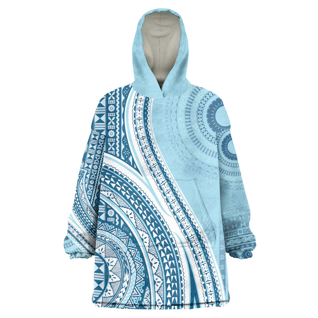 Bula Fiji Vintage Tapa Wearable Blanket Hoodie Kaivity Masi Wave Motifs - Turquoise