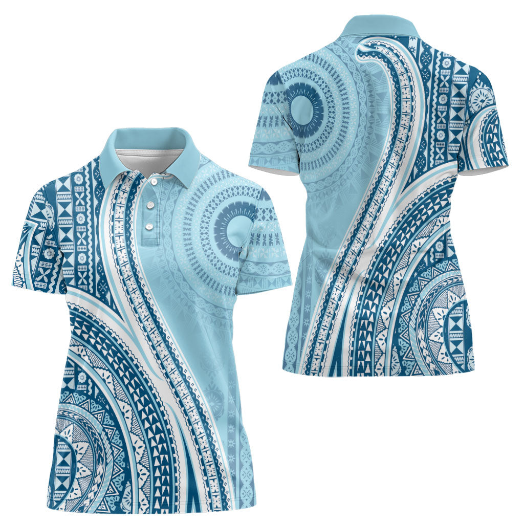 Bula Fiji Vintage Tapa Women Polo Shirt Kaivity Masi Wave Motifs - Turquoise