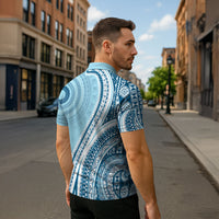 Bula Fiji Vintage Tapa Zipper Polo Shirt Kaivity Masi Wave Motifs - Turquoise