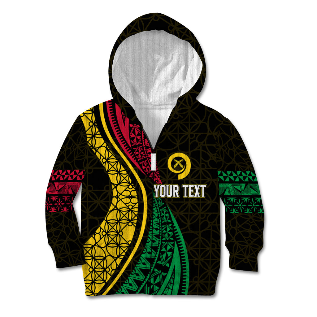Personalised Vanuatu Kid Hoodie Melanesian Sand Drawing Mixed - Ni Van and Proud LT7 Zip Hoodie Black - Polynesian Pride