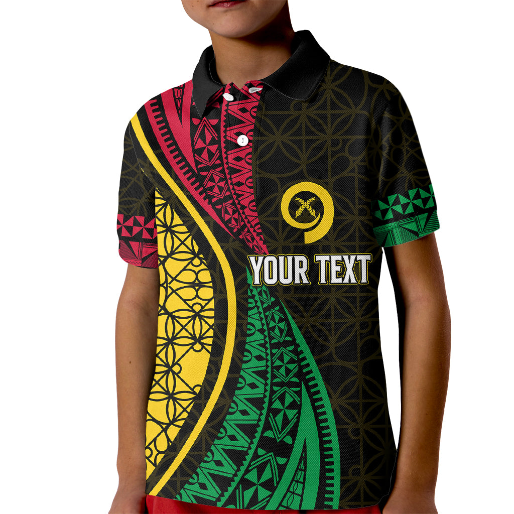 Personalised Vanuatu Kid Polo Shirt Melanesian Sand Drawing Mixed - Ni Van and Proud LT7 Kid Black - Polynesian Pride