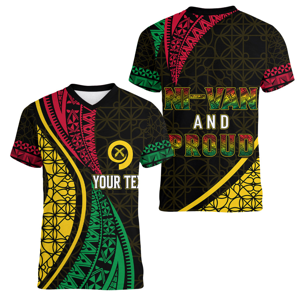 Personalised Vanuatu Women V Neck T Shirt Melanesian Sand Drawing Mixed - Ni Van and Proud LT7 - Polynesian Pride