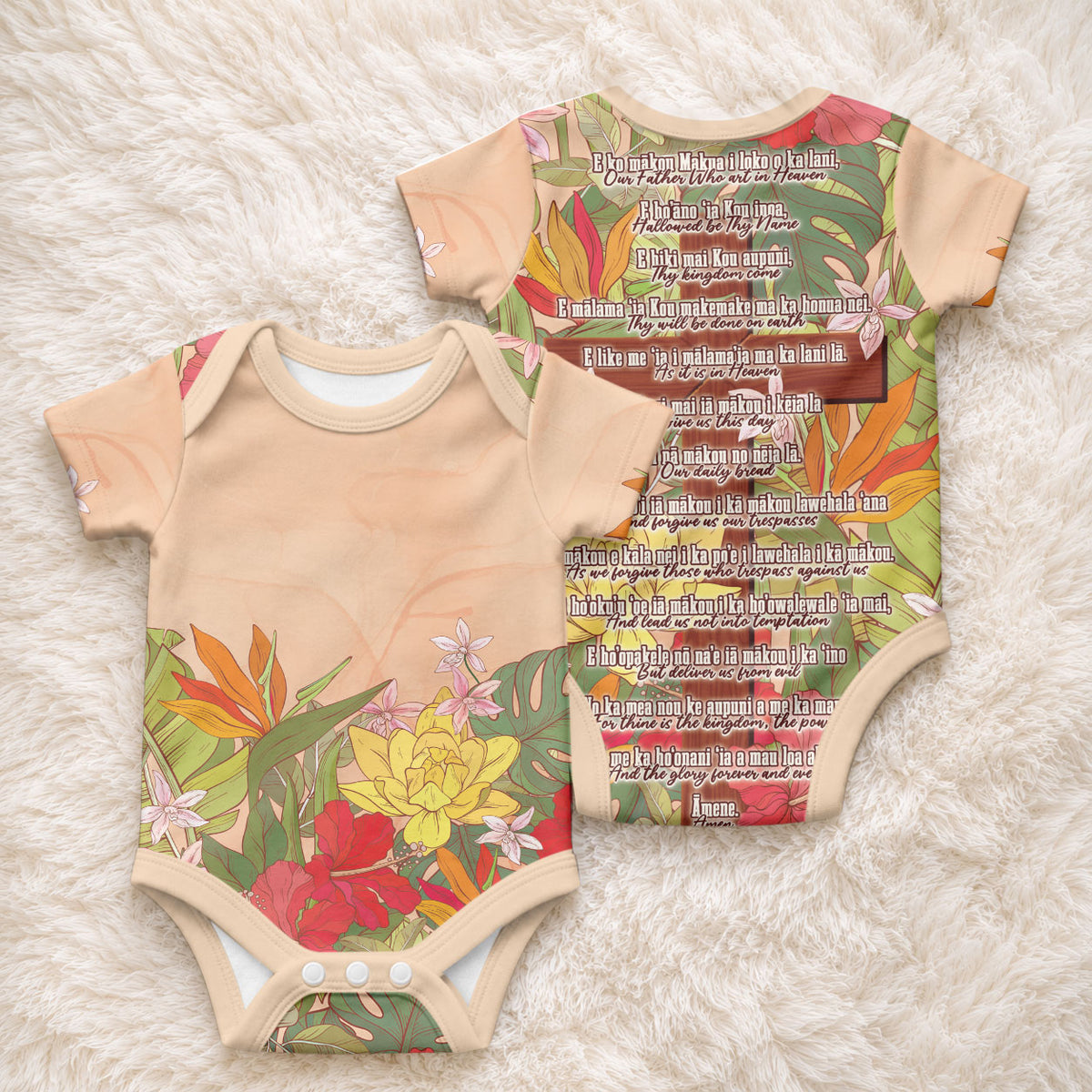 Mahalo Hawaii - ⁠Ka Pule a ka Haku Baby Onesie Tropical Flowers