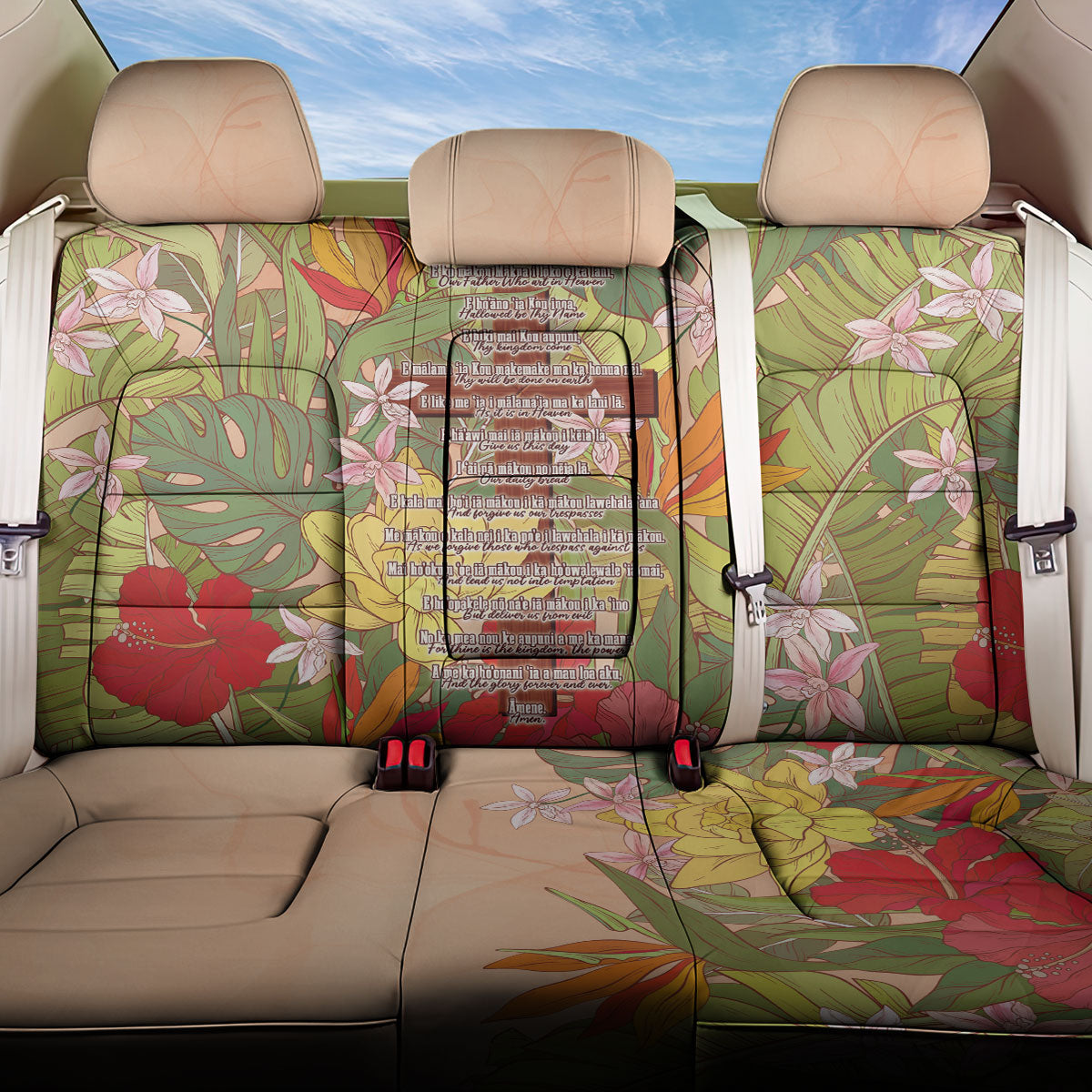 Mahalo Hawaii - ⁠Ka Pule a ka Haku Back Car Seat Cover Tropical Flowers