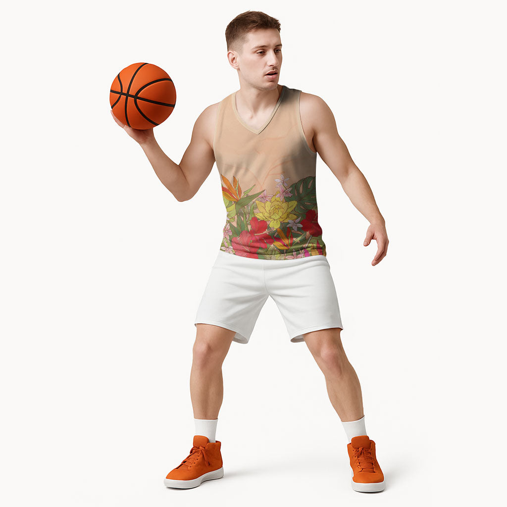 Mahalo Hawaii - ⁠Ka Pule a ka Haku Basketball Jersey Tropical Flowers