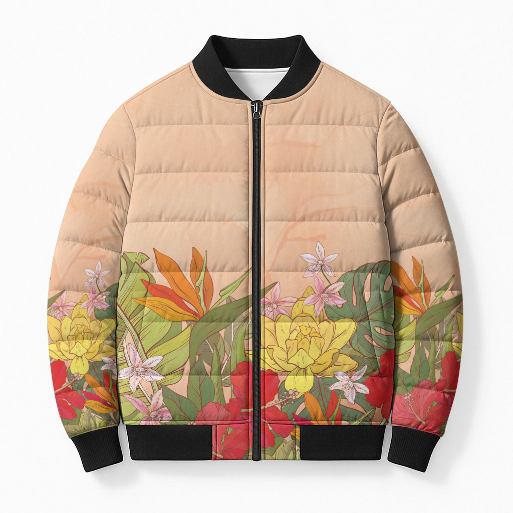Mahalo Hawaii - ⁠Ka Pule a ka Haku Bomber Puffer Jacket Tropical Flowers