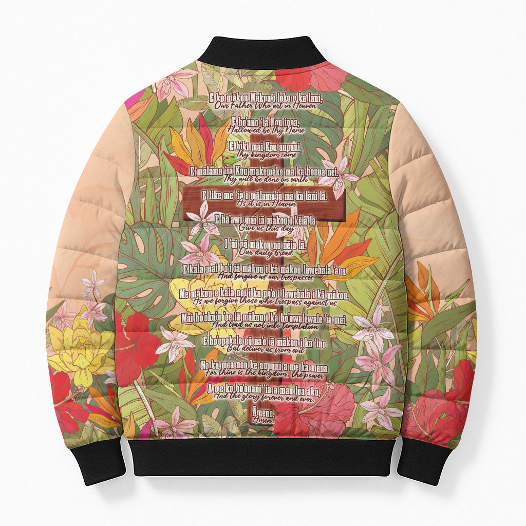Mahalo Hawaii - ⁠Ka Pule a ka Haku Bomber Puffer Jacket Tropical Flowers