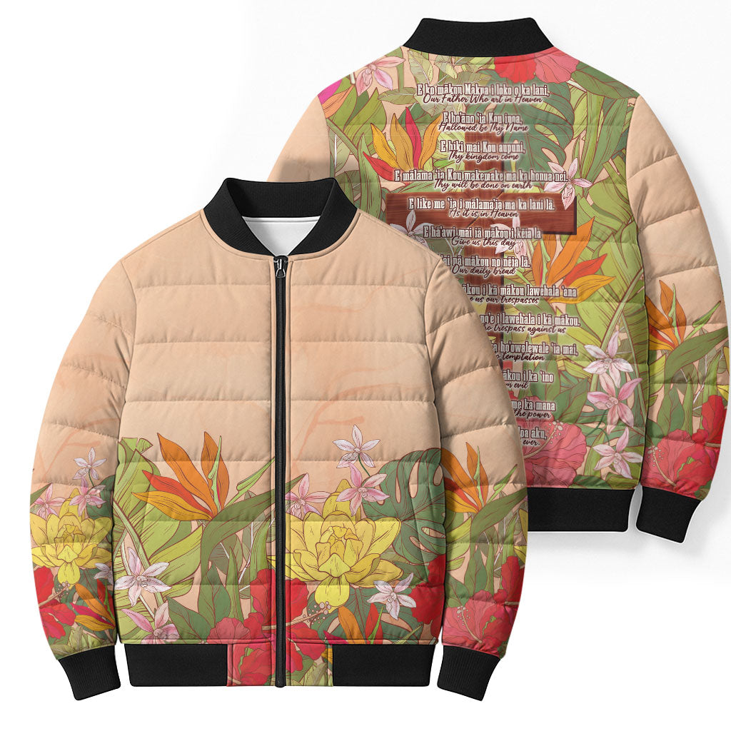 Mahalo Hawaii - ⁠Ka Pule a ka Haku Bomber Puffer Jacket Tropical Flowers