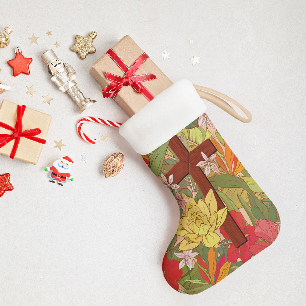 Mahalo Hawaii - ⁠Ka Pule a ka Haku Christmas Stocking Tropical Flowers