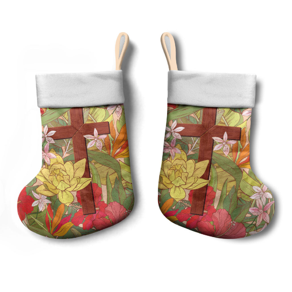 Mahalo Hawaii - ⁠Ka Pule a ka Haku Christmas Stocking Tropical Flowers