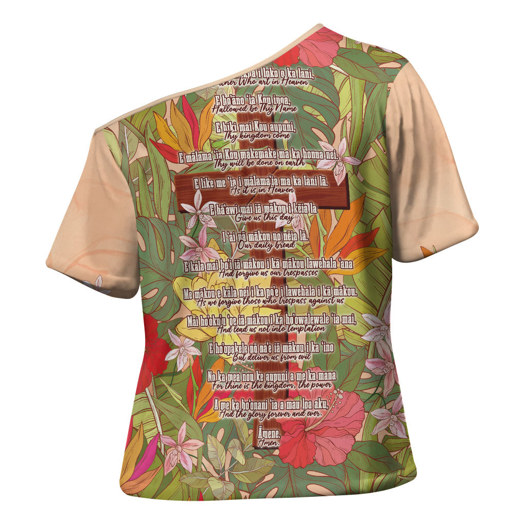 Mahalo Hawaii - ⁠Ka Pule a ka Haku Cross Shoulder Shirt Tropical Flowers