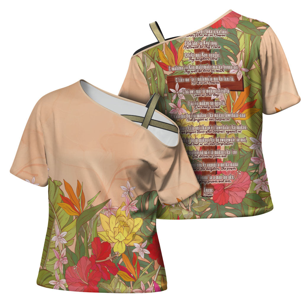 Mahalo Hawaii - ⁠Ka Pule a ka Haku Cross Shoulder Shirt Tropical Flowers