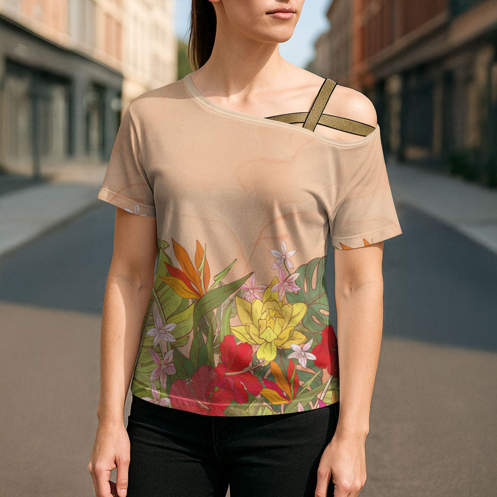 Mahalo Hawaii - ⁠Ka Pule a ka Haku Cross Shoulder Shirt Tropical Flowers