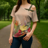 Mahalo Hawaii - ⁠Ka Pule a ka Haku Cross Shoulder Shirt Tropical Flowers