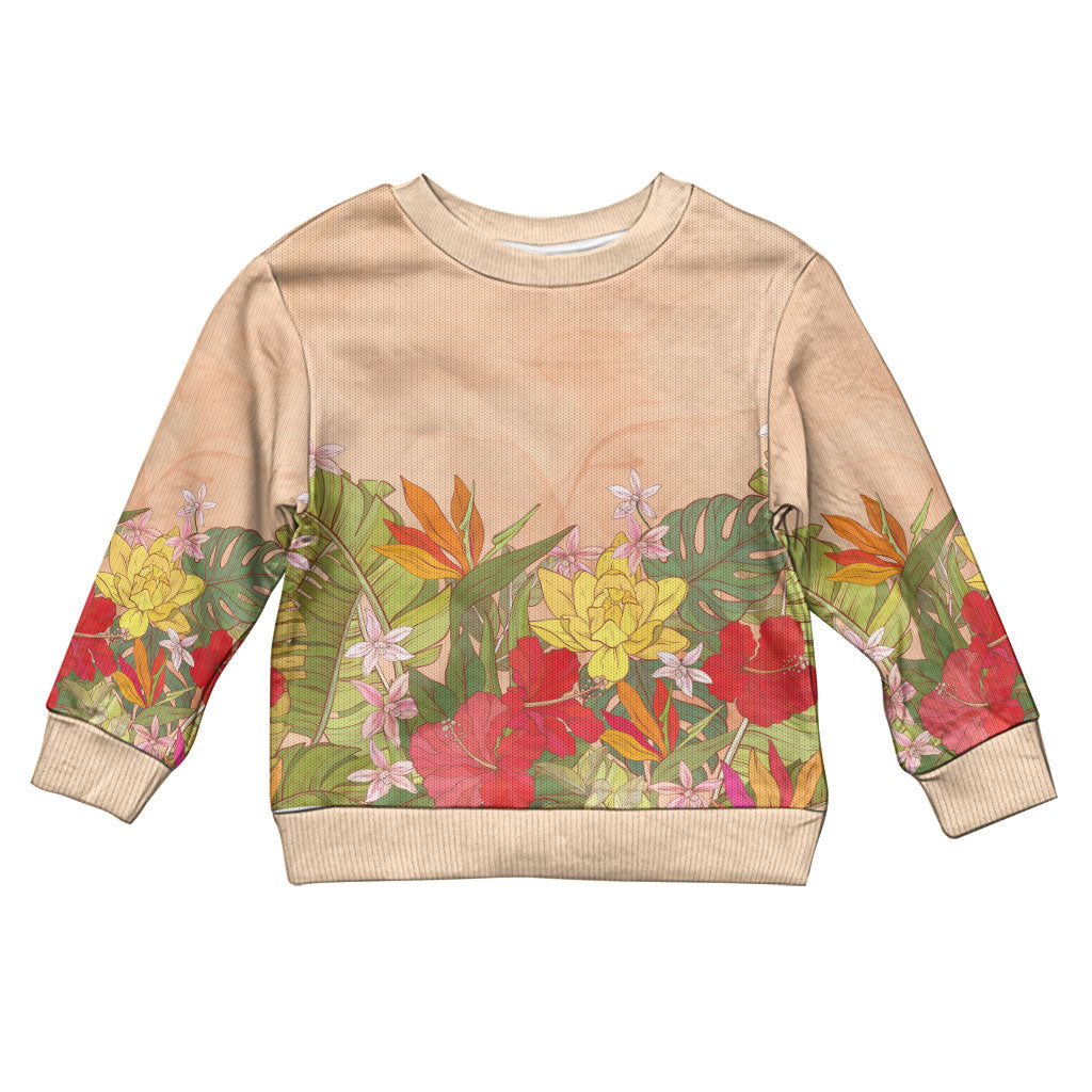 Mahalo Hawaii - ⁠Ka Pule a ka Haku Kid Ugly Christmas Sweater Tropical Flowers