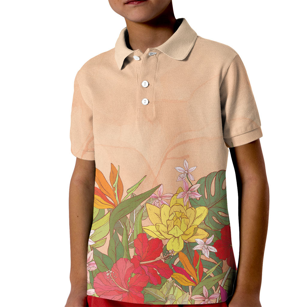 Mahalo Hawaii - ⁠Ka Pule a ka Haku Kid Polo Shirt Tropical Flowers