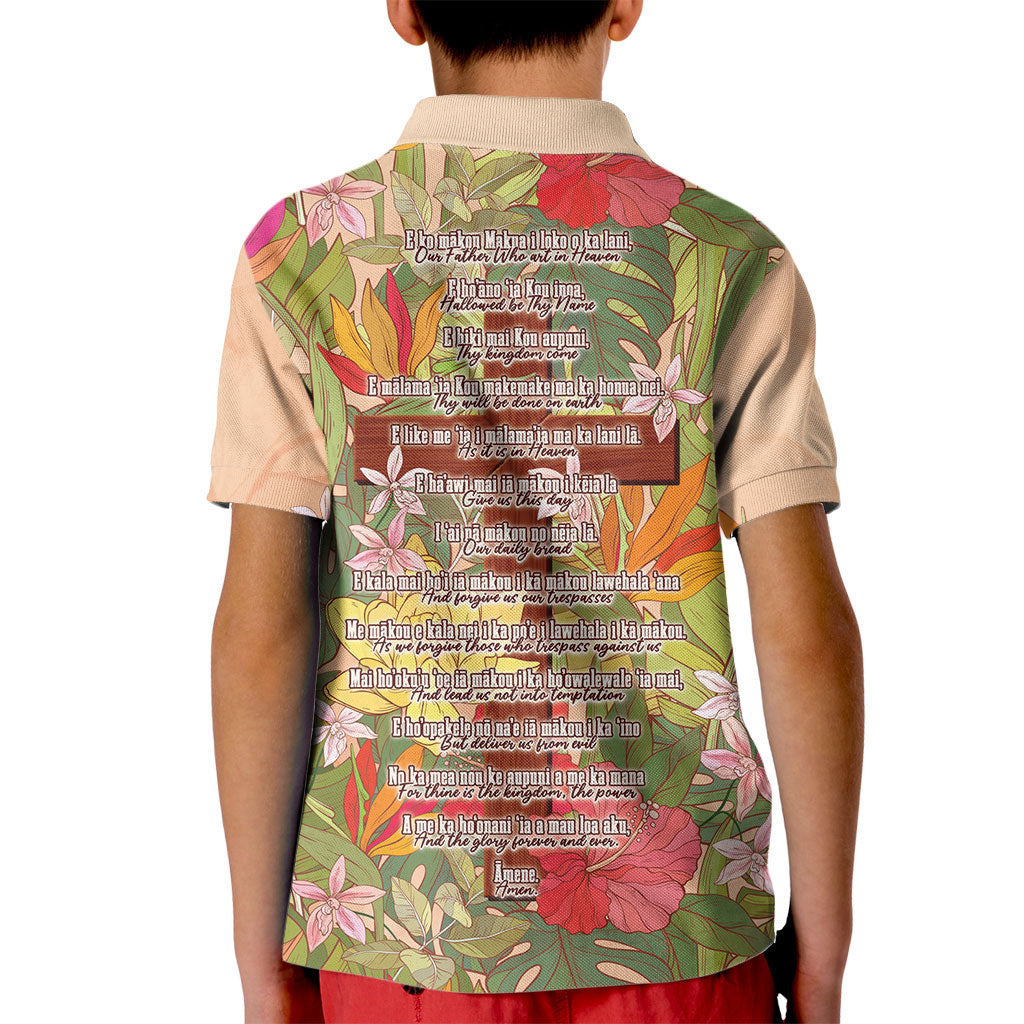 Mahalo Hawaii - ⁠Ka Pule a ka Haku Kid Polo Shirt Tropical Flowers