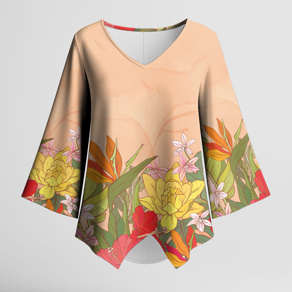 Mahalo Hawaii - Ka Pule a ka Haku Kimono Sleeve Blouse Tropical Flowers LT7 Female Coral Pink - Polynesian Pride