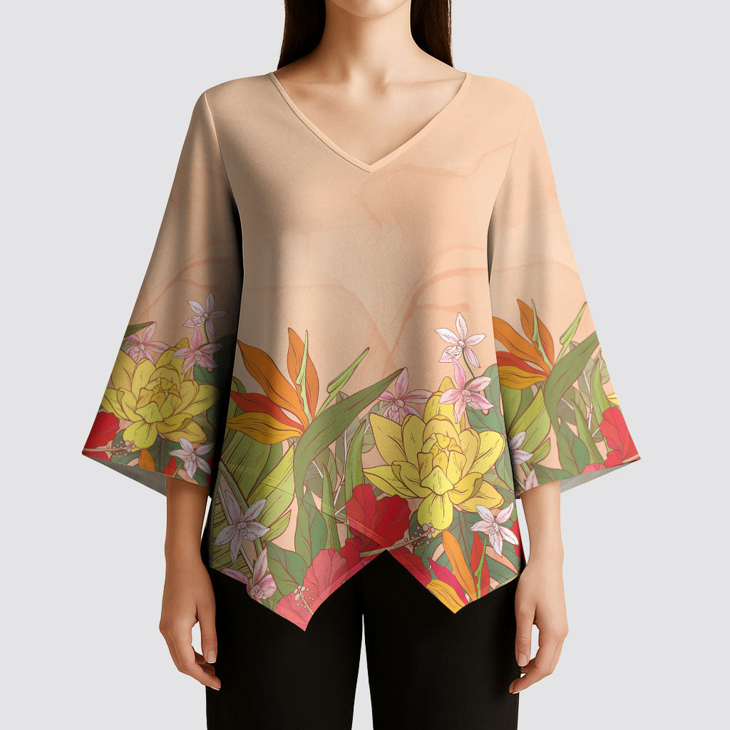 Mahalo Hawaii - ⁠Ka Pule a ka Haku Kimono Sleeve Blouse Tropical Flowers