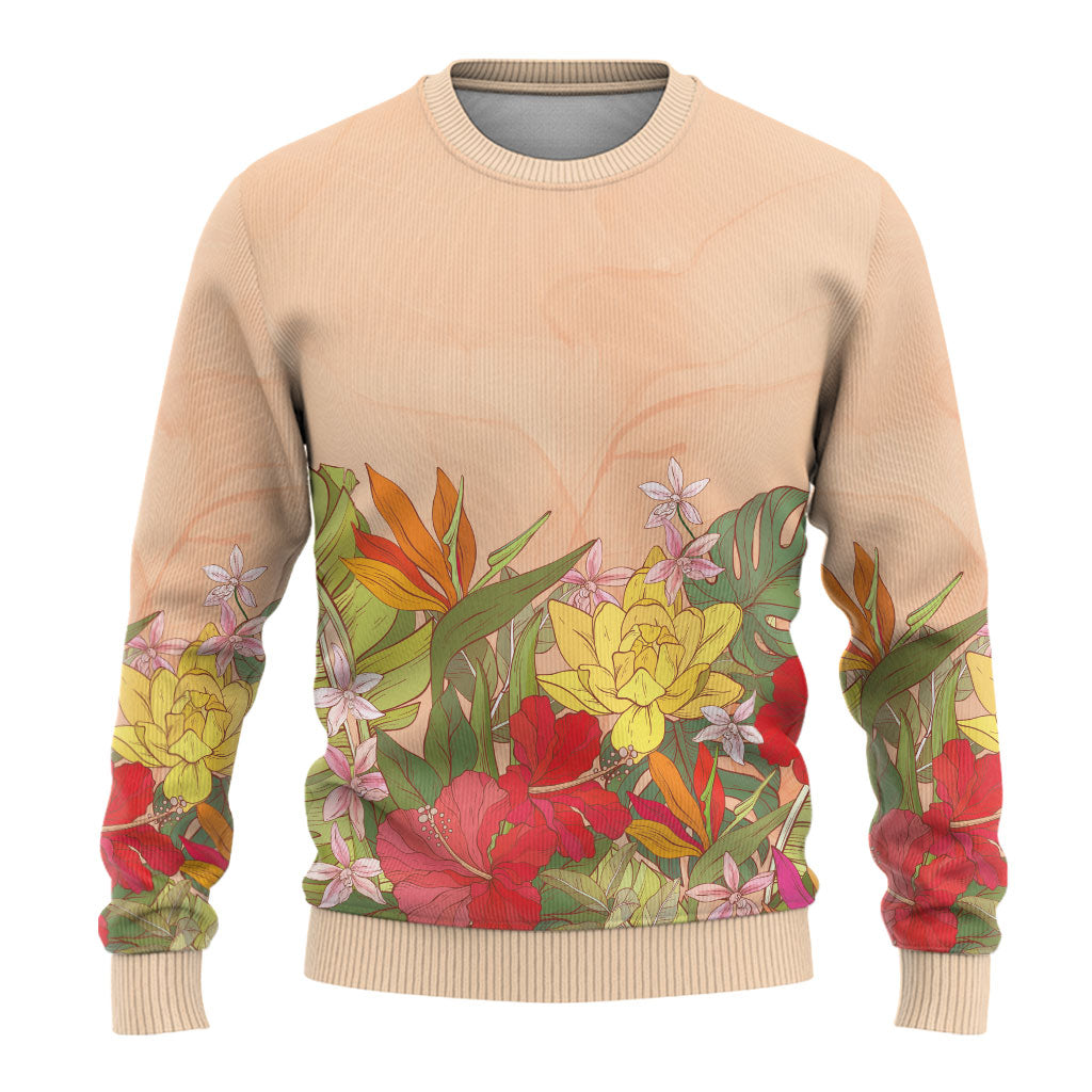 Mahalo Hawaii - ⁠Ka Pule a ka Haku Ugly Christmas Sweater Tropical Flowers