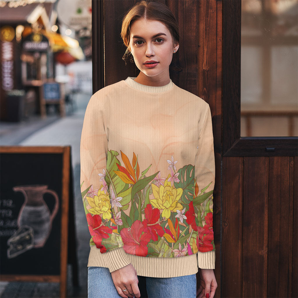 Mahalo Hawaii - ⁠Ka Pule a ka Haku Ugly Christmas Sweater Tropical Flowers