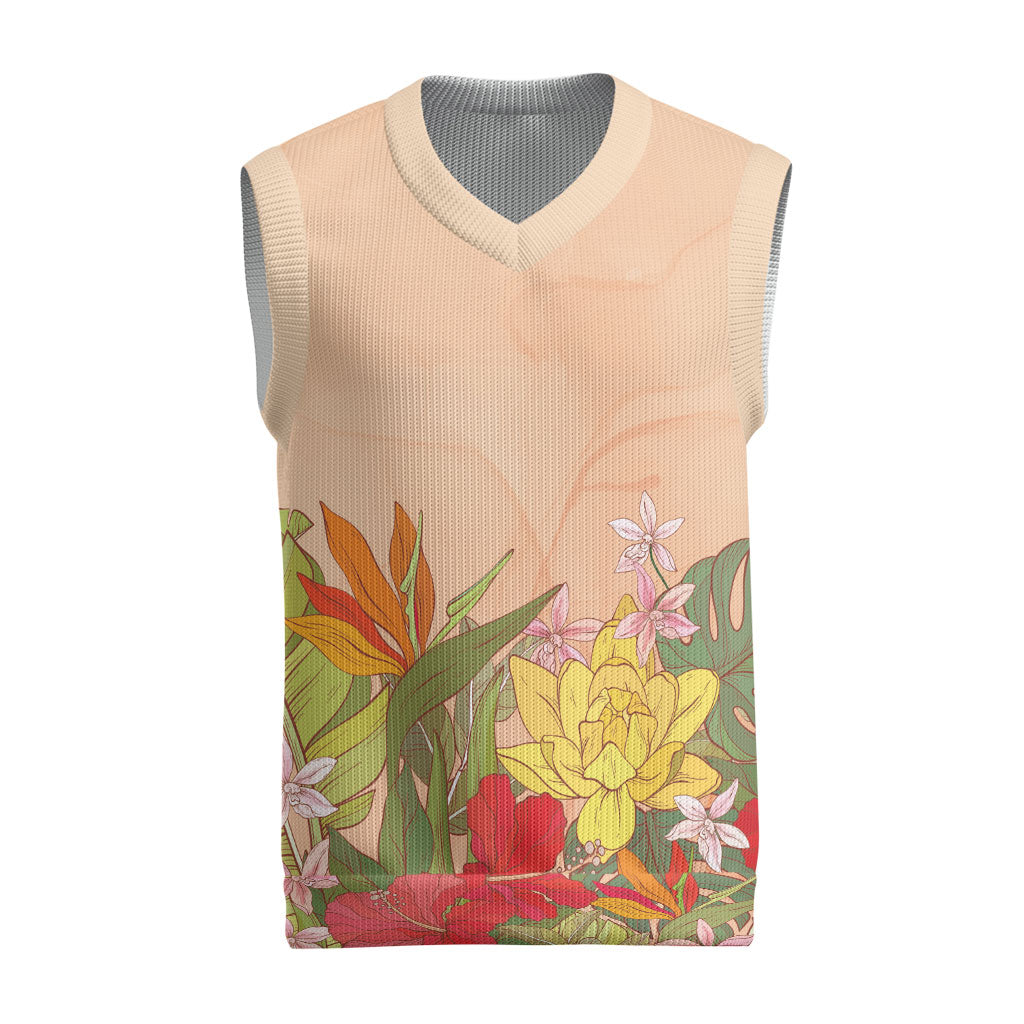 Mahalo Hawaii - ⁠Ka Pule a ka Haku Christmas Knitted V-Neck Vest Tropical Flowers