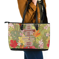 Mahalo Hawaii - ⁠Ka Pule a ka Haku Leather Tote Bag Tropical Flowers
