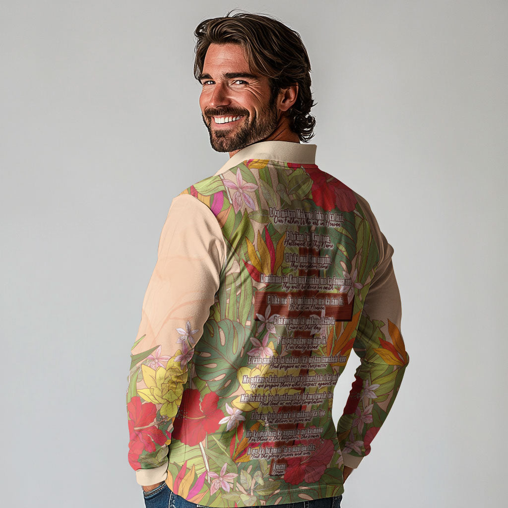 Mahalo Hawaii - ⁠Ka Pule a ka Haku Long Sleeve Polo Shirt Tropical Flowers
