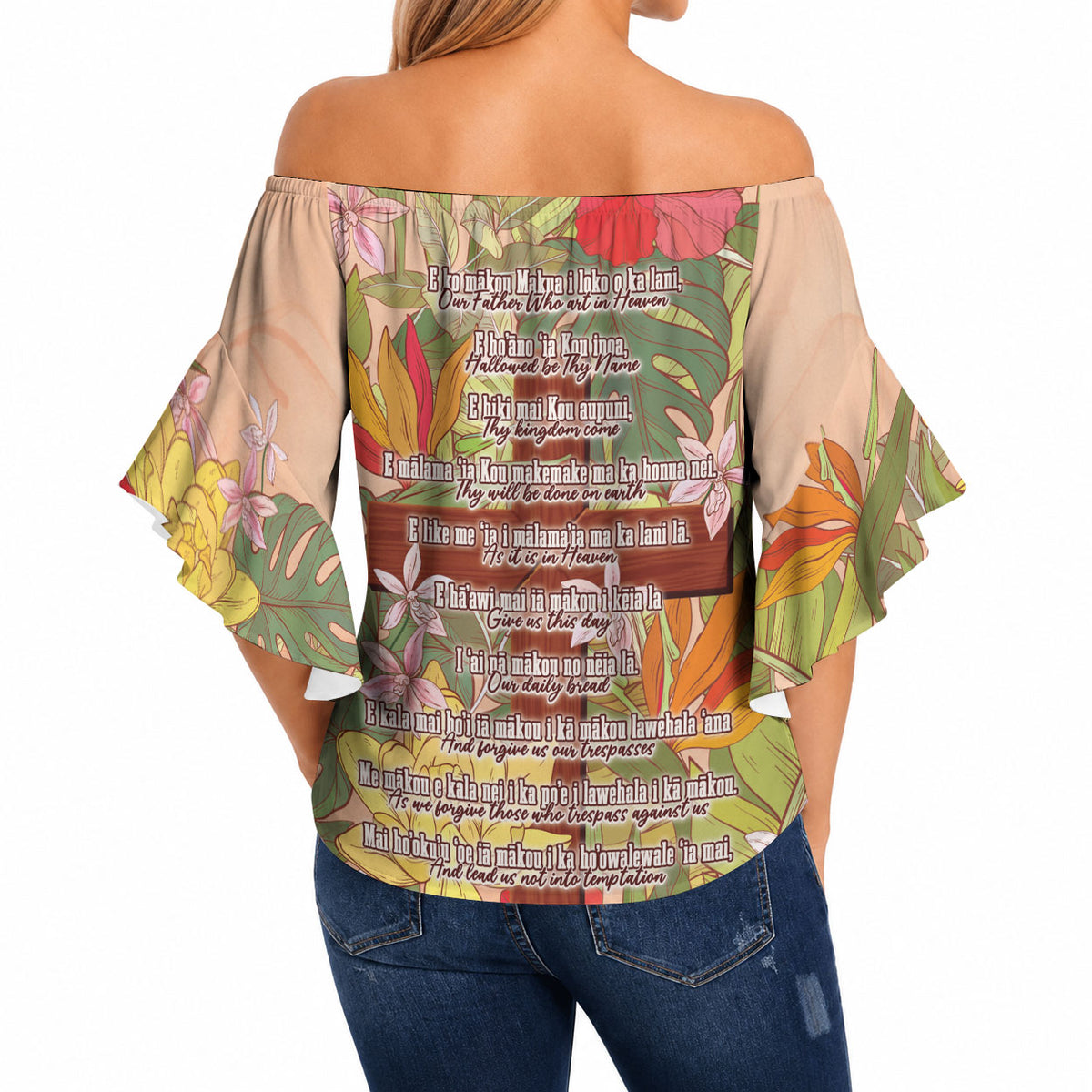 Mahalo Hawaii - ⁠Ka Pule a ka Haku Off Shoulder Wrap Waist Top Tropical Flowers