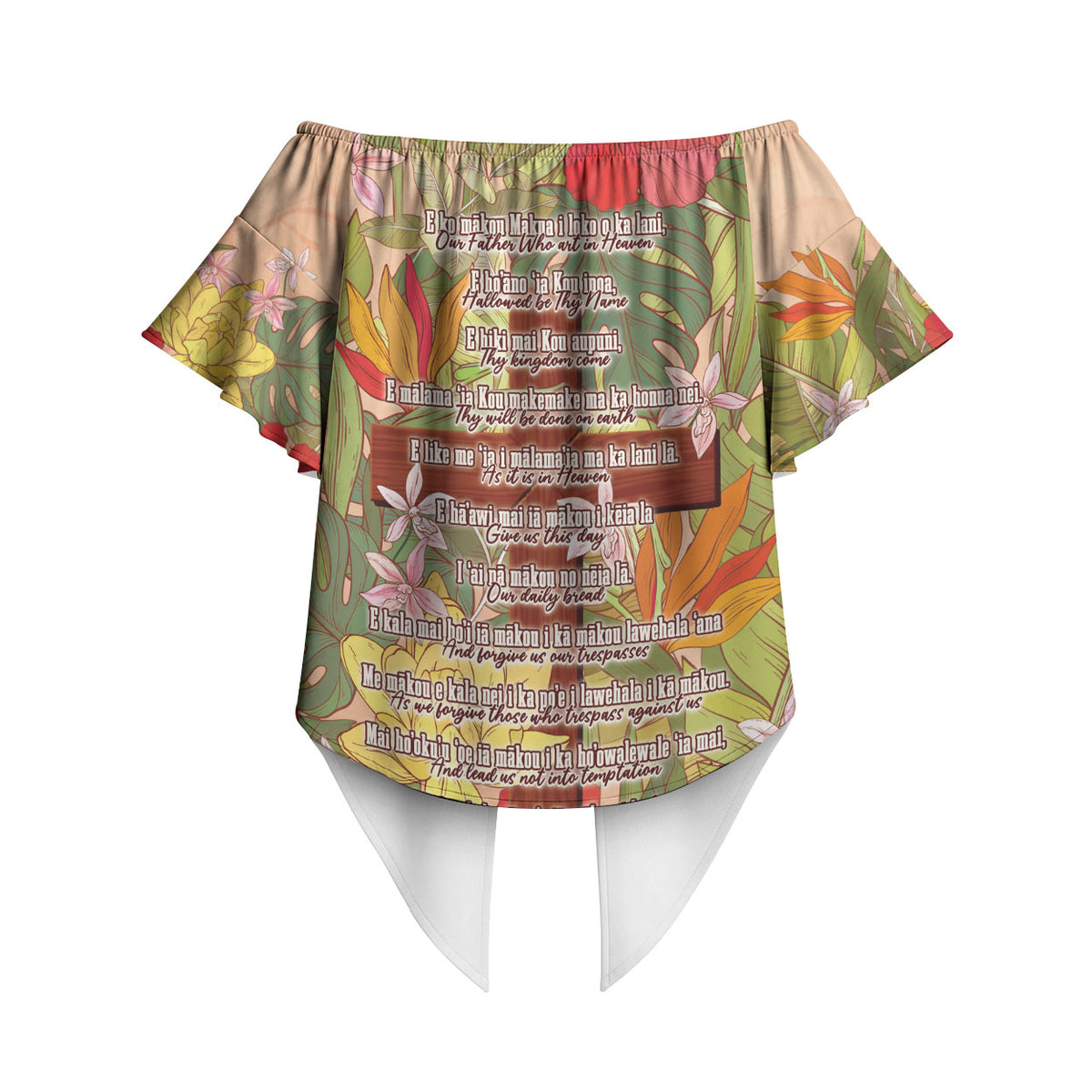 Mahalo Hawaii - ⁠Ka Pule a ka Haku Off Shoulder Wrap Waist Top Tropical Flowers