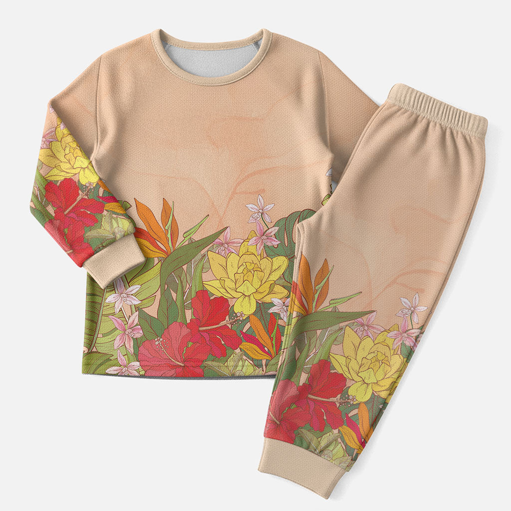 Mahalo Hawaii - ⁠Ka Pule a ka Haku Christmas Pajama Set Tropical Flowers