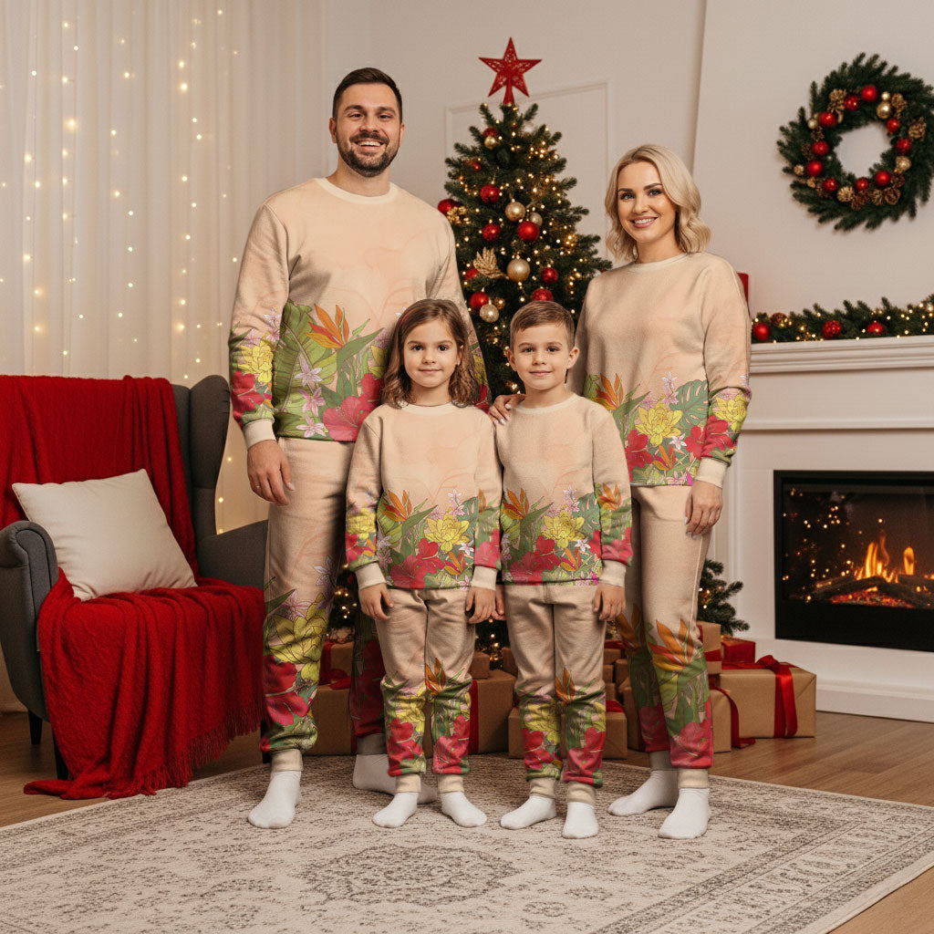 Mahalo Hawaii - ⁠Ka Pule a ka Haku Christmas Pajama Set Tropical Flowers
