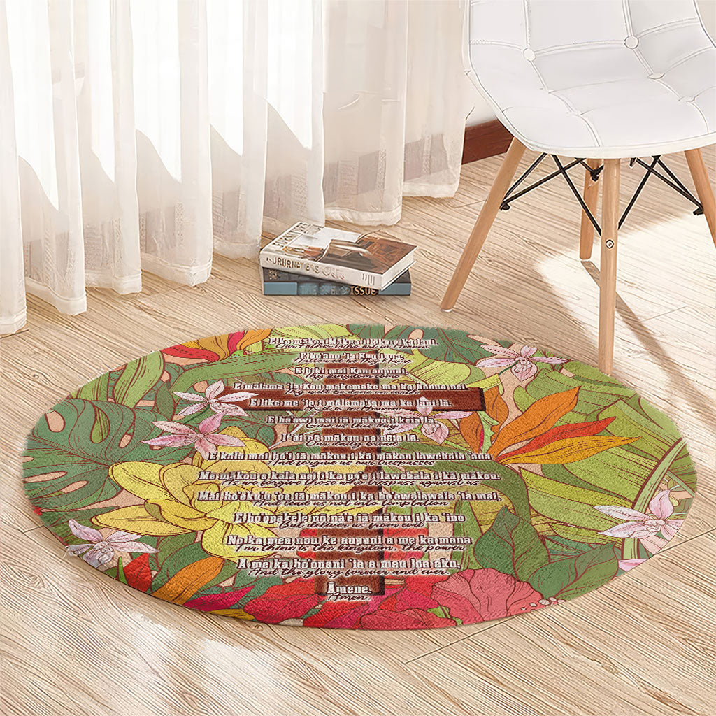 Mahalo Hawaii - ⁠Ka Pule a ka Haku Round Carpet Tropical Flowers