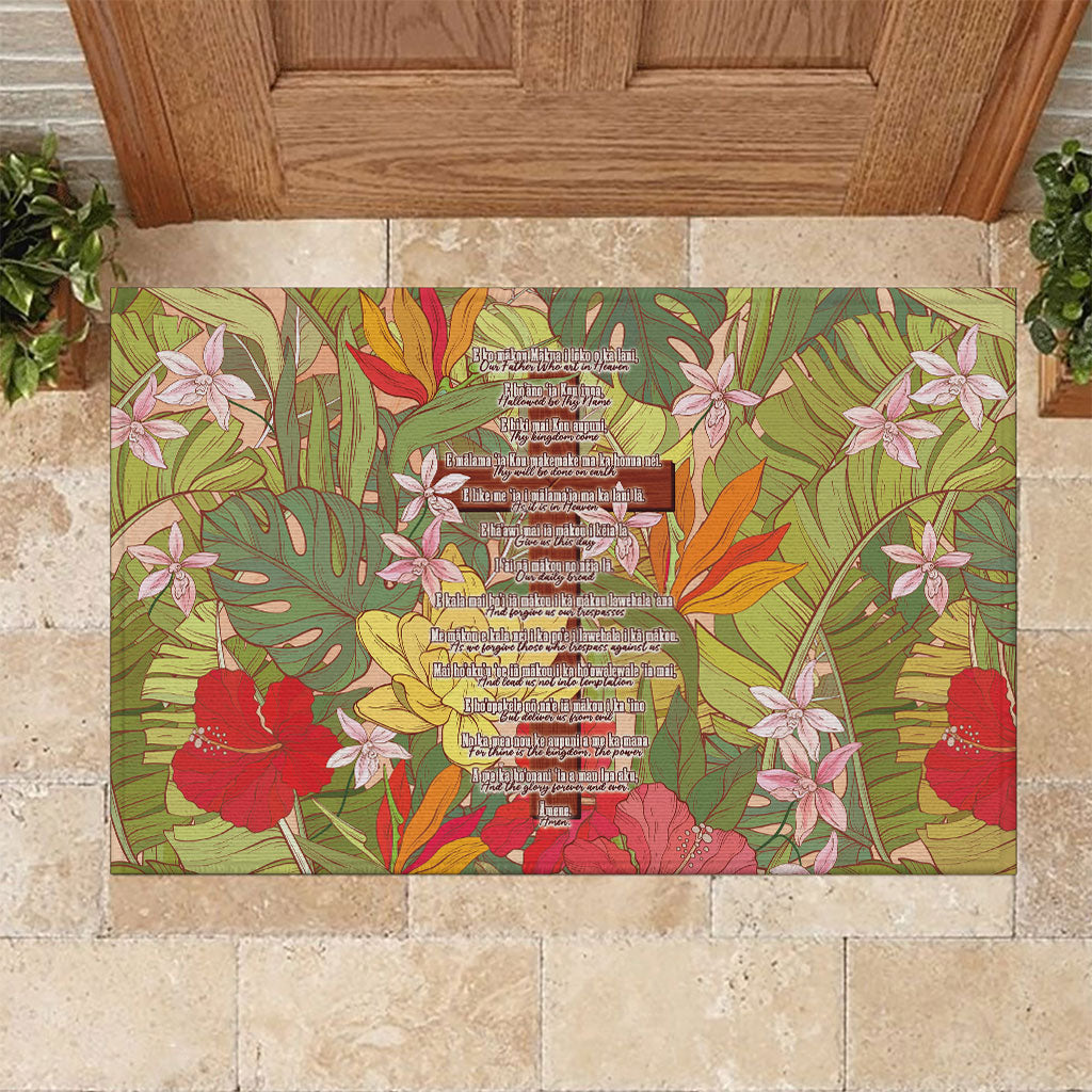 Mahalo Hawaii - ⁠Ka Pule a ka Haku Rubber Doormat Tropical Flowers