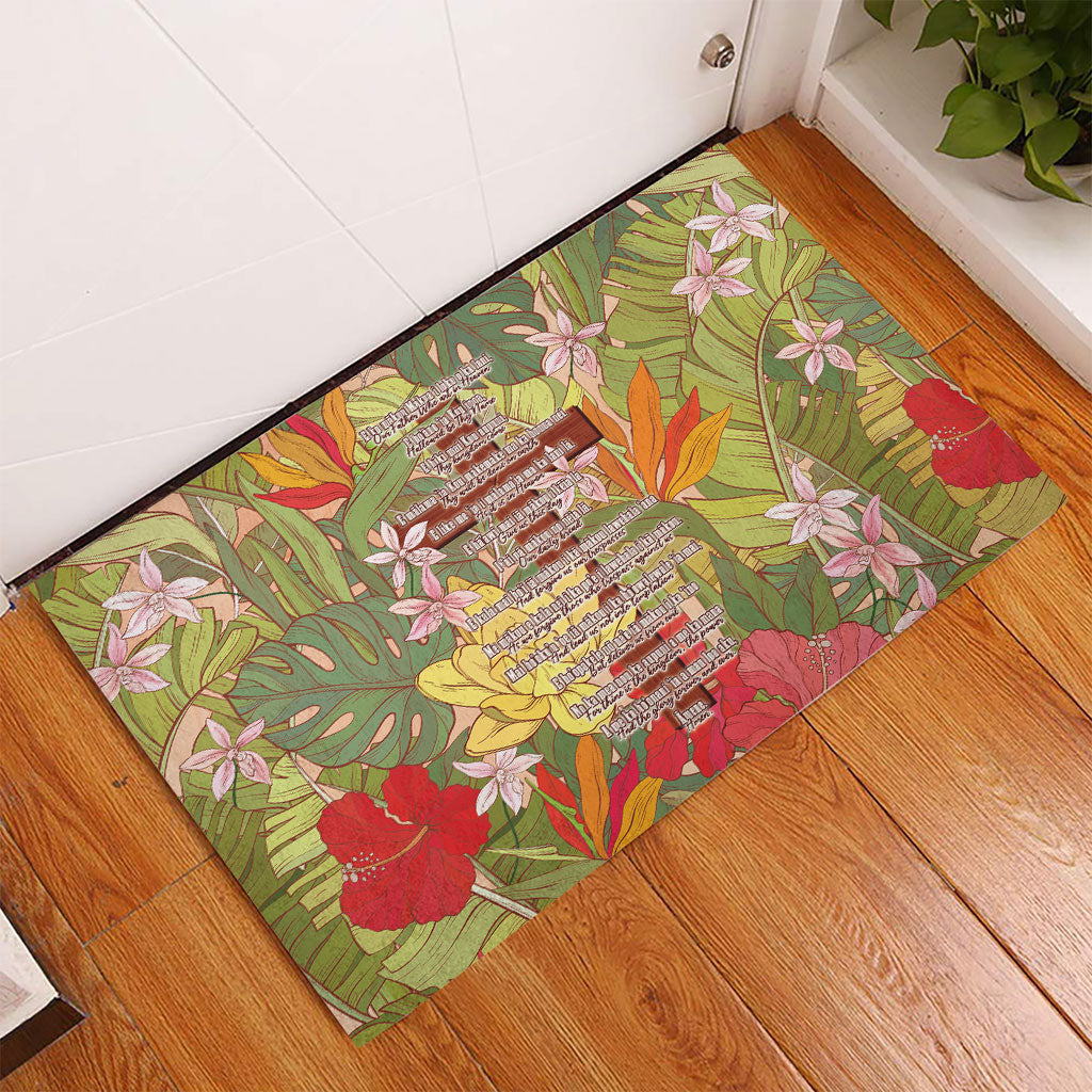Mahalo Hawaii - ⁠Ka Pule a ka Haku Rubber Doormat Tropical Flowers