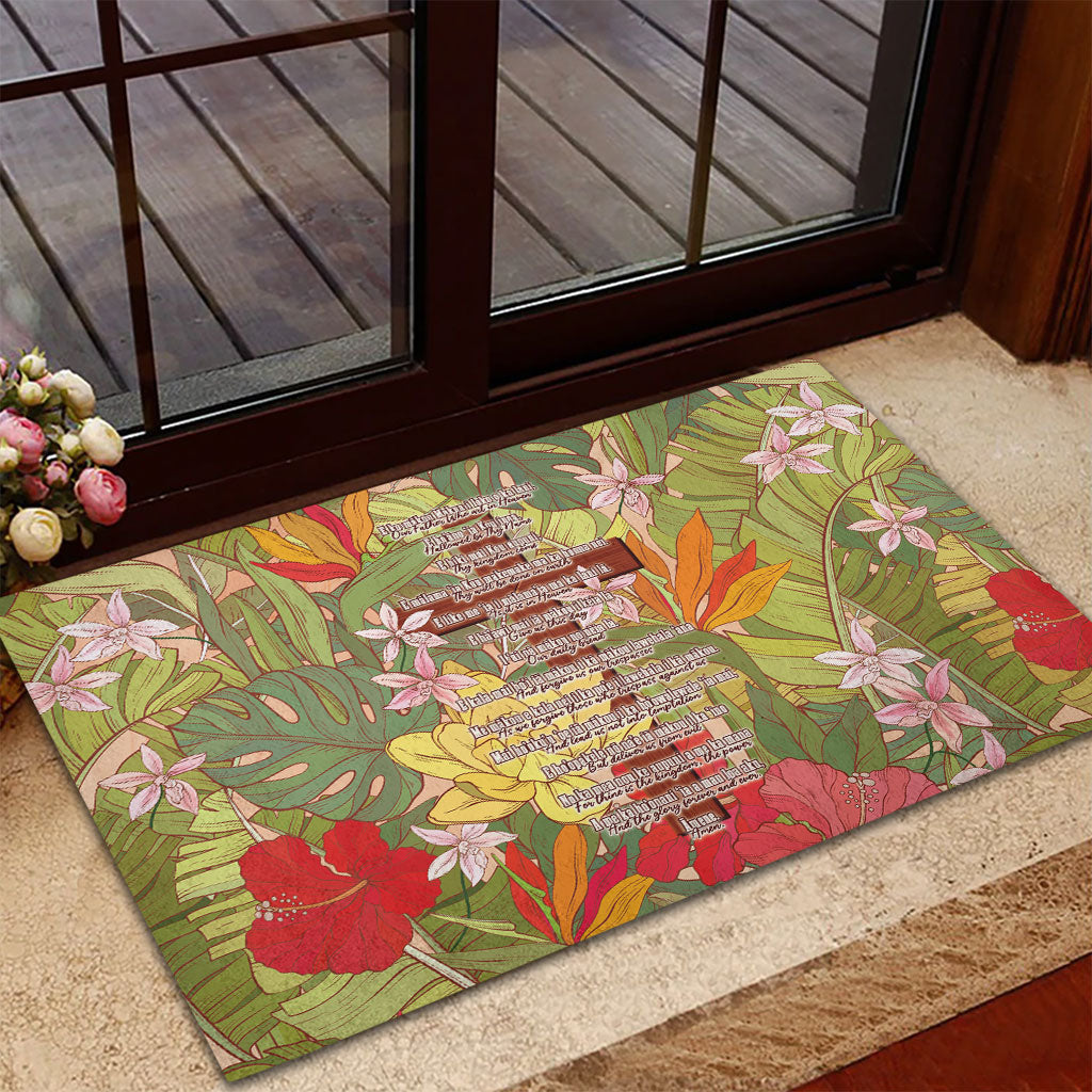 Mahalo Hawaii - ⁠Ka Pule a ka Haku Rubber Doormat Tropical Flowers