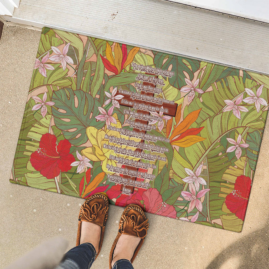 Mahalo Hawaii - ⁠Ka Pule a ka Haku Rubber Doormat Tropical Flowers