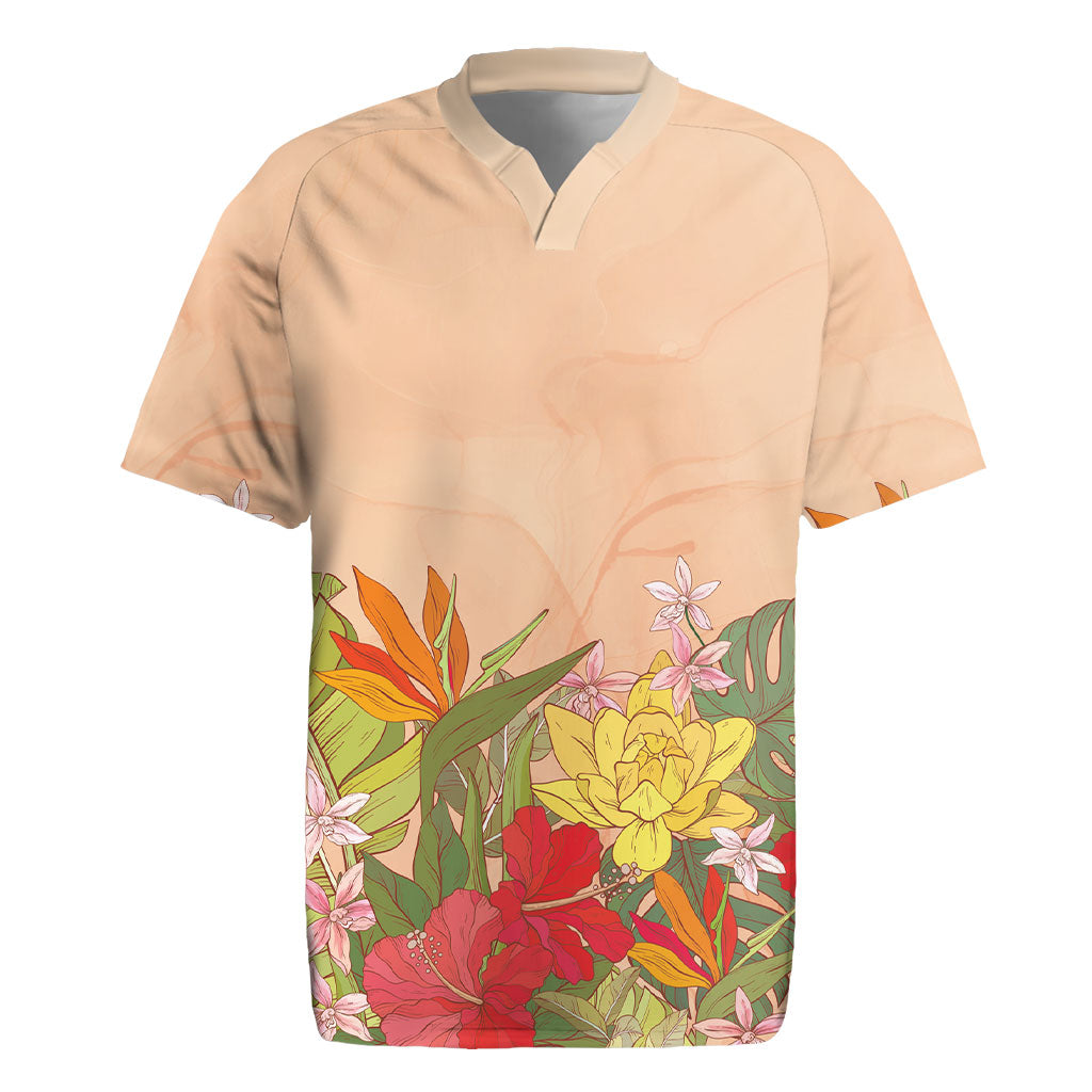 Mahalo Hawaii - Ka Pule a ka Haku Rugby Jersey Tropical Flowers LT7 Coral Pink - Polynesian Pride