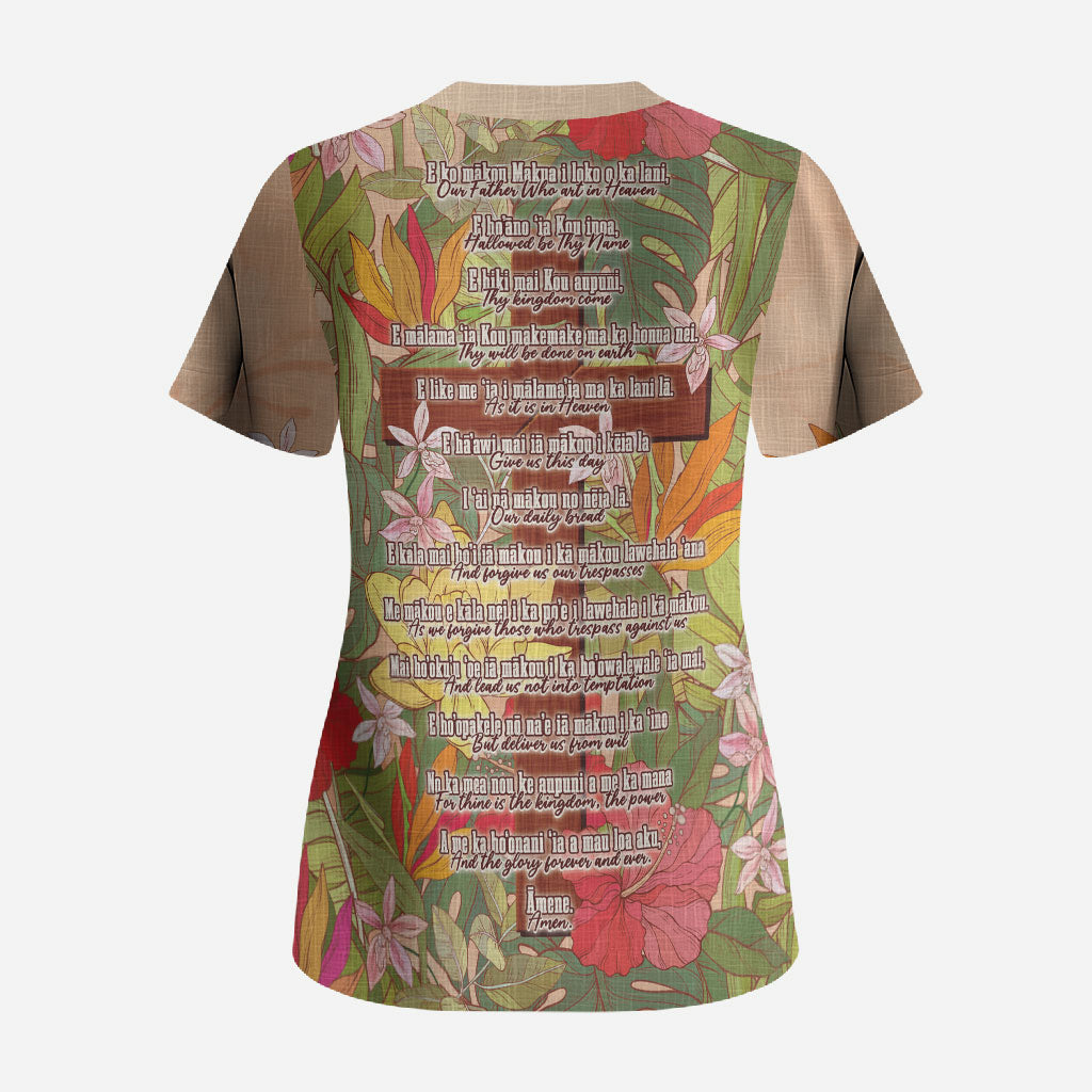 Mahalo Hawaii - ⁠Ka Pule a ka Haku Scrub Top Tropical Flowers