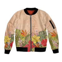 Mahalo Hawaii - ⁠Ka Pule a ka Haku Sleeve Zip Bomber Jacket Tropical Flowers