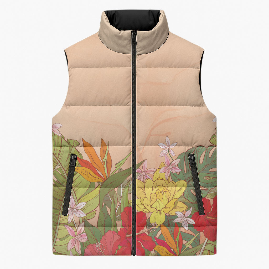 Mahalo Hawaii - ⁠Ka Pule a ka Haku Sleeveless Puffer Jacket Tropical Flowers