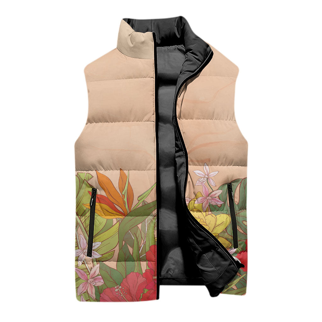 Mahalo Hawaii - ⁠Ka Pule a ka Haku Sleeveless Puffer Jacket Tropical Flowers
