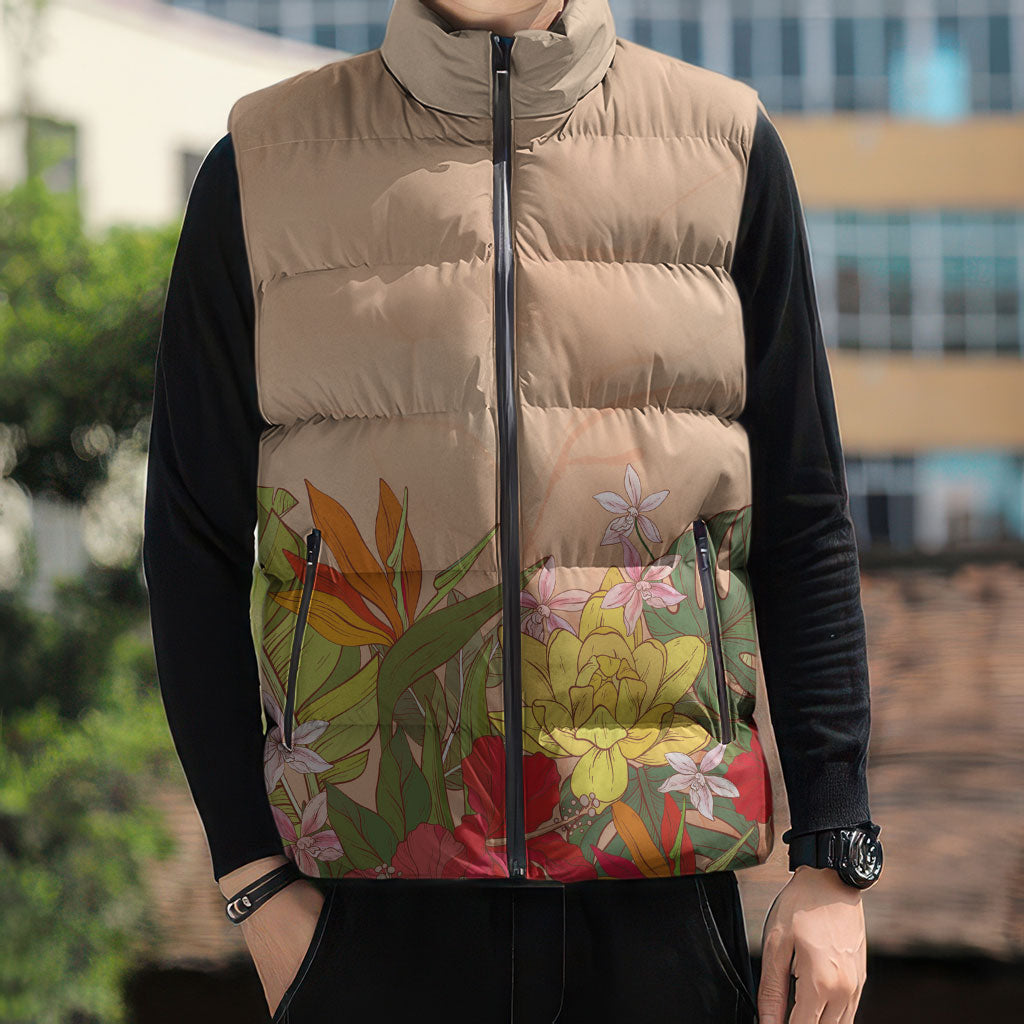Mahalo Hawaii - ⁠Ka Pule a ka Haku Sleeveless Puffer Jacket Tropical Flowers