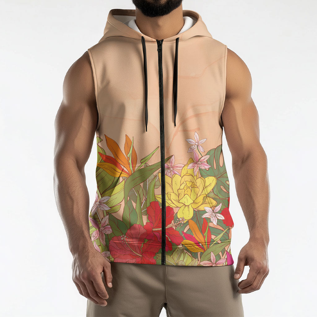 Mahalo Hawaii - ⁠Ka Pule a ka Haku Sleeveless Zip Hoodie Tropical Flowers