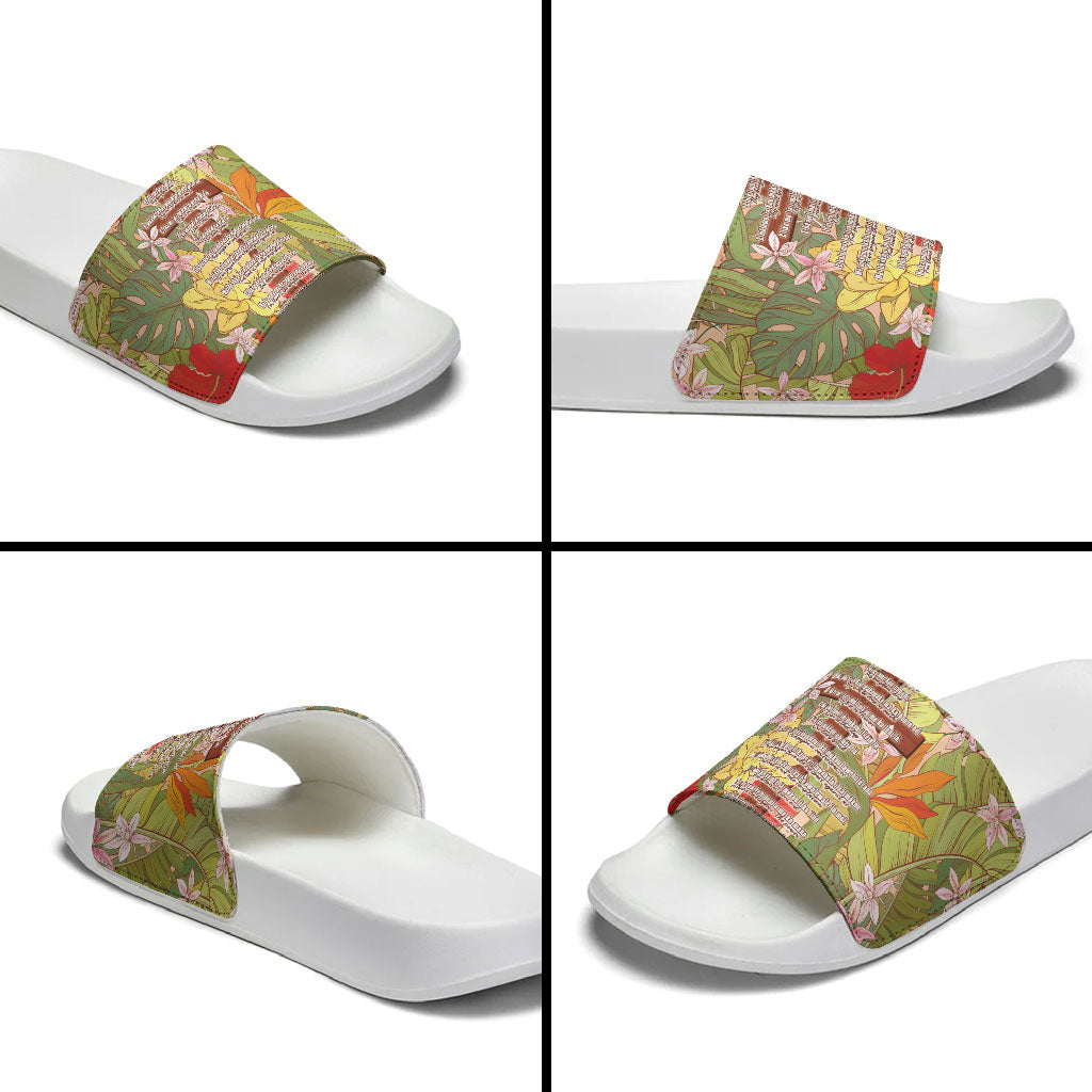 Mahalo Hawaii - ⁠Ka Pule a ka Haku Slide Sandals Tropical Flowers