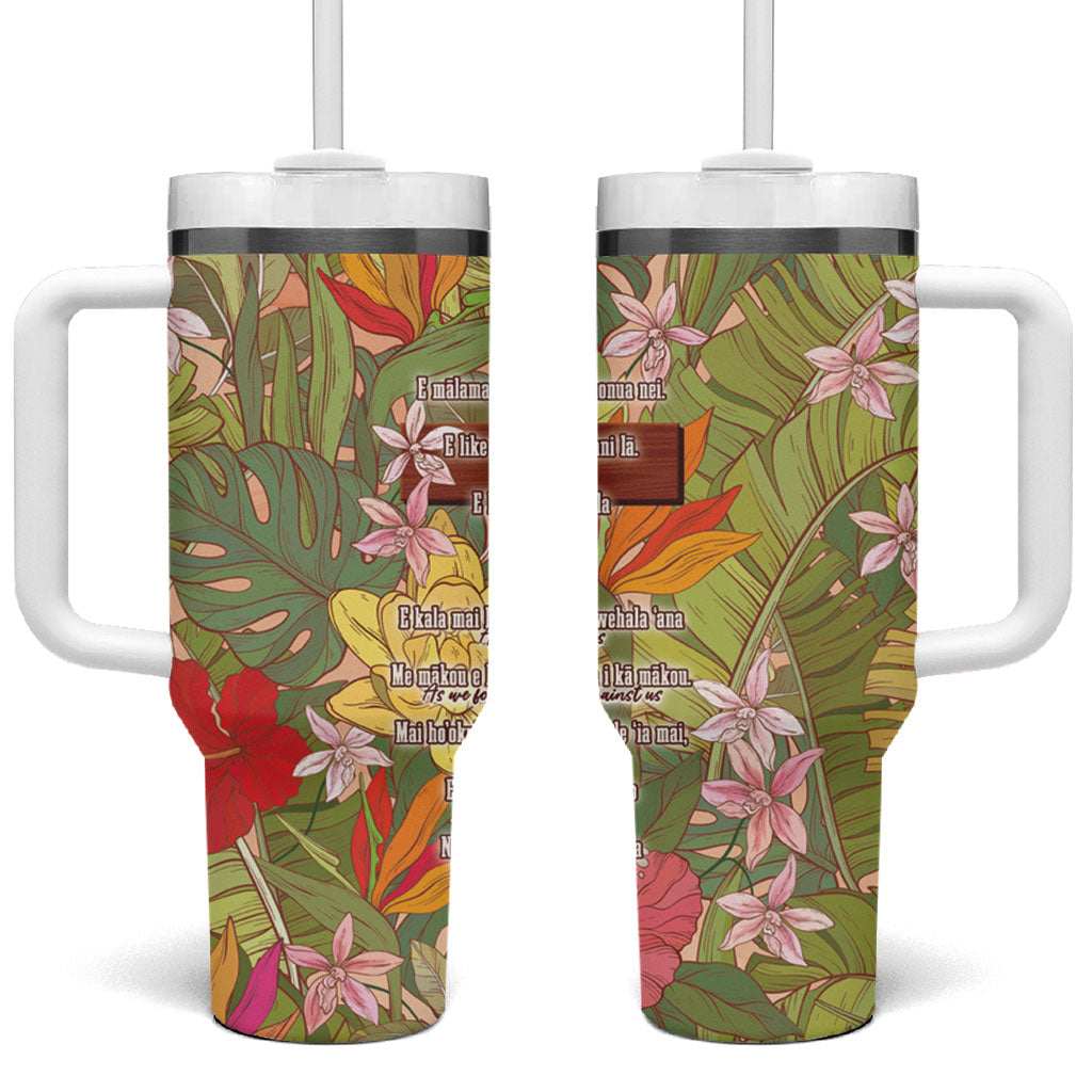Mahalo Hawaii - ⁠Ka Pule a ka Haku Tumbler With Handle Tropical Flowers