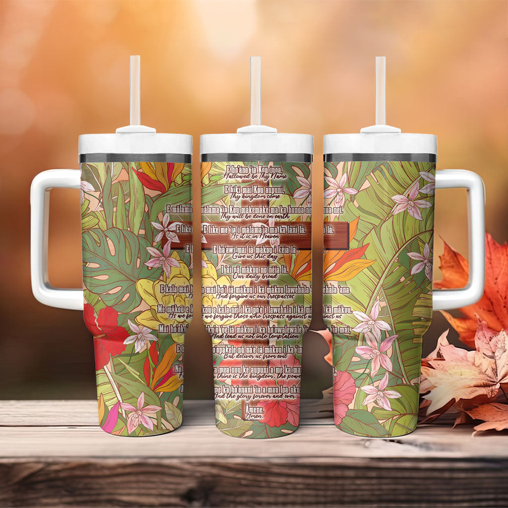 Mahalo Hawaii - ⁠Ka Pule a ka Haku Tumbler With Handle Tropical Flowers